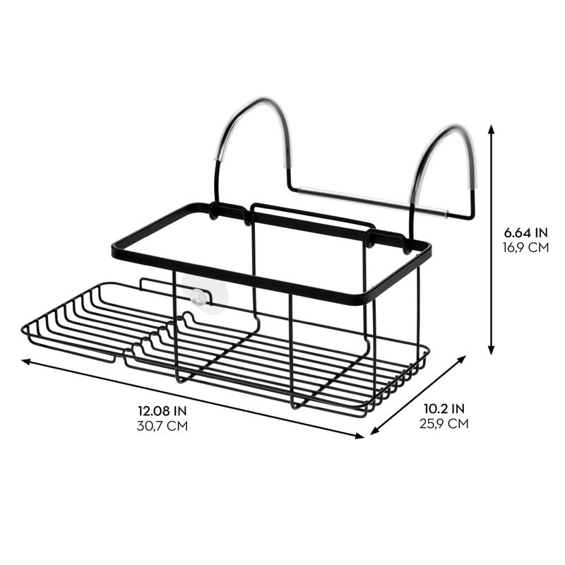 InterDesign iDesign Metal Over the Bath Caddy Basket, The Everett Collection â€“ 12.08â€ x 10.2â€ x 6.64â€, Matte Black - Image 2